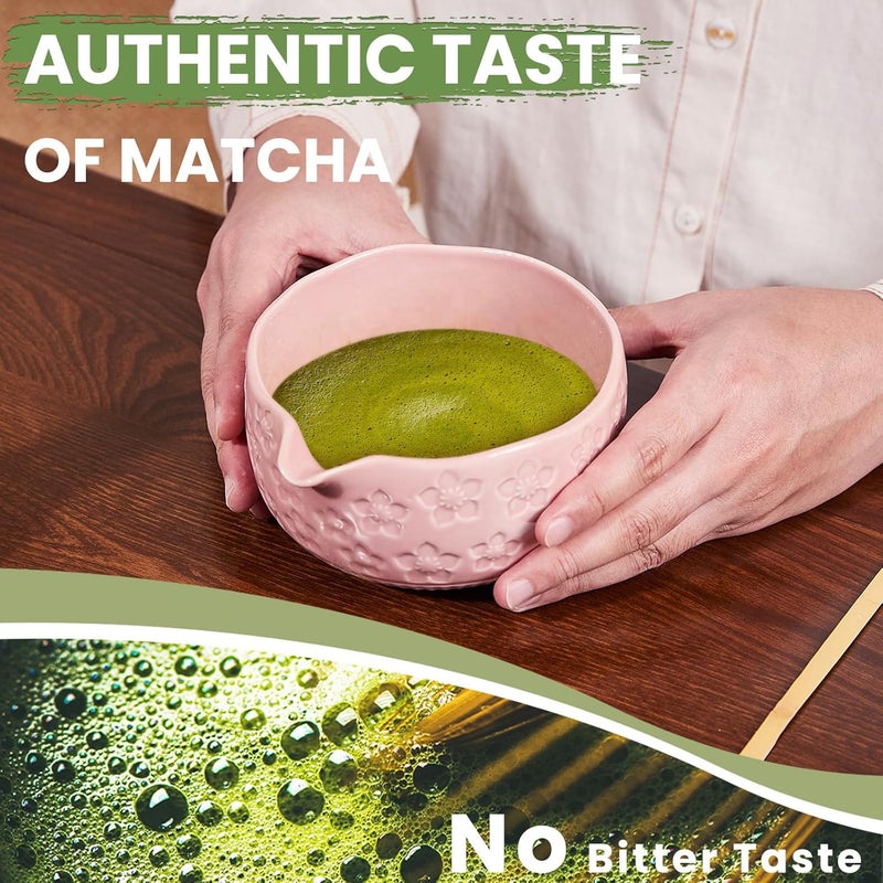 RANERANE Matcha Whisk Set, Sakura Pink Ceramic Matcha Set Includes Matcha Bowl, Matcha Whisk (Chasen) and Holder, Sifter, Bamboo Scoop & Spoon - 6 Pcs Matcha Kit for Matcha Lovers - Image 5
